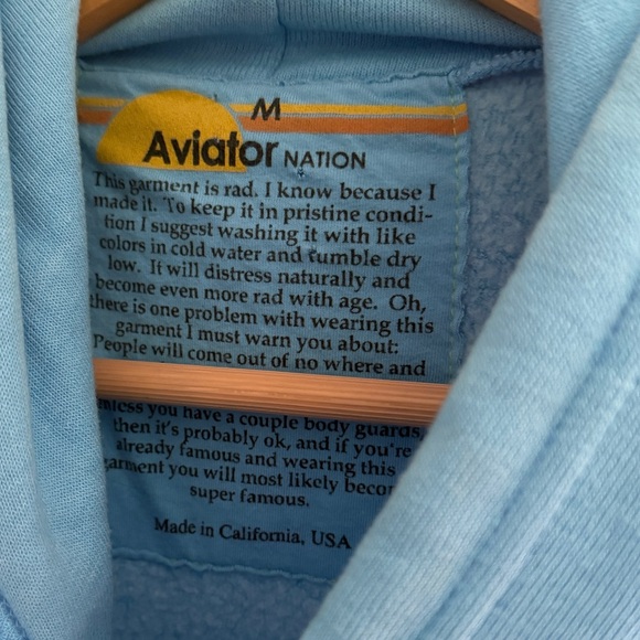 Aviator Nation Bolt Stripe Sleeveless Relaxed Sky Blue Pullover Hoodie - Picture 3 of 5